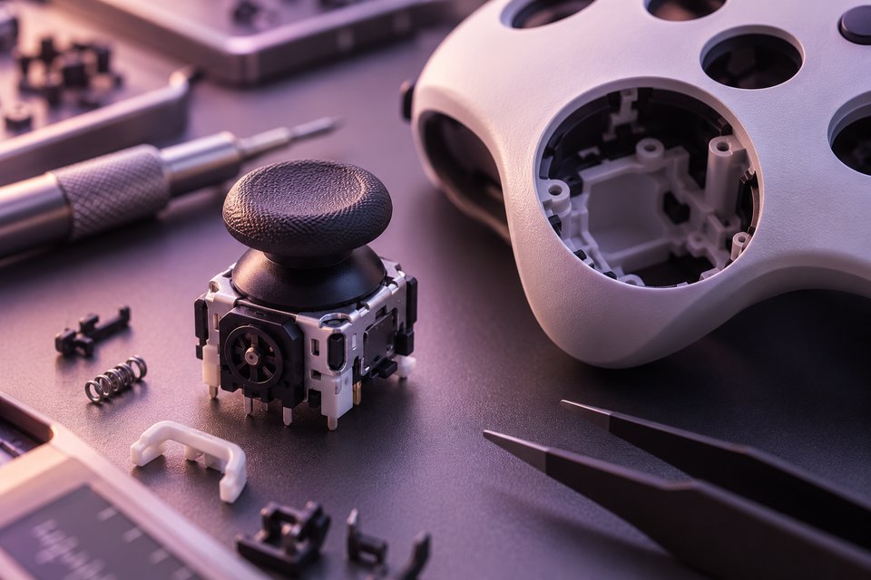 Mechanizm drążka obok obudowy kontrolera